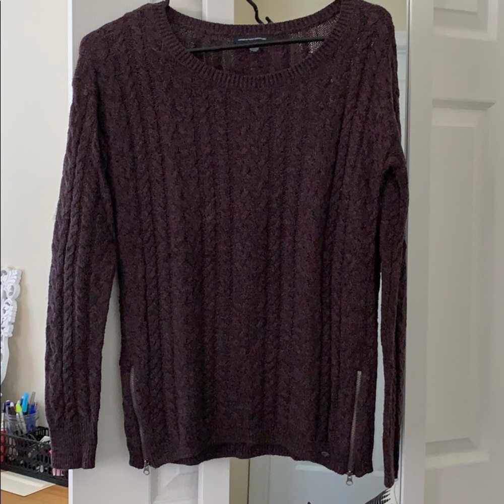 Dark purple sweater with zip up sides
